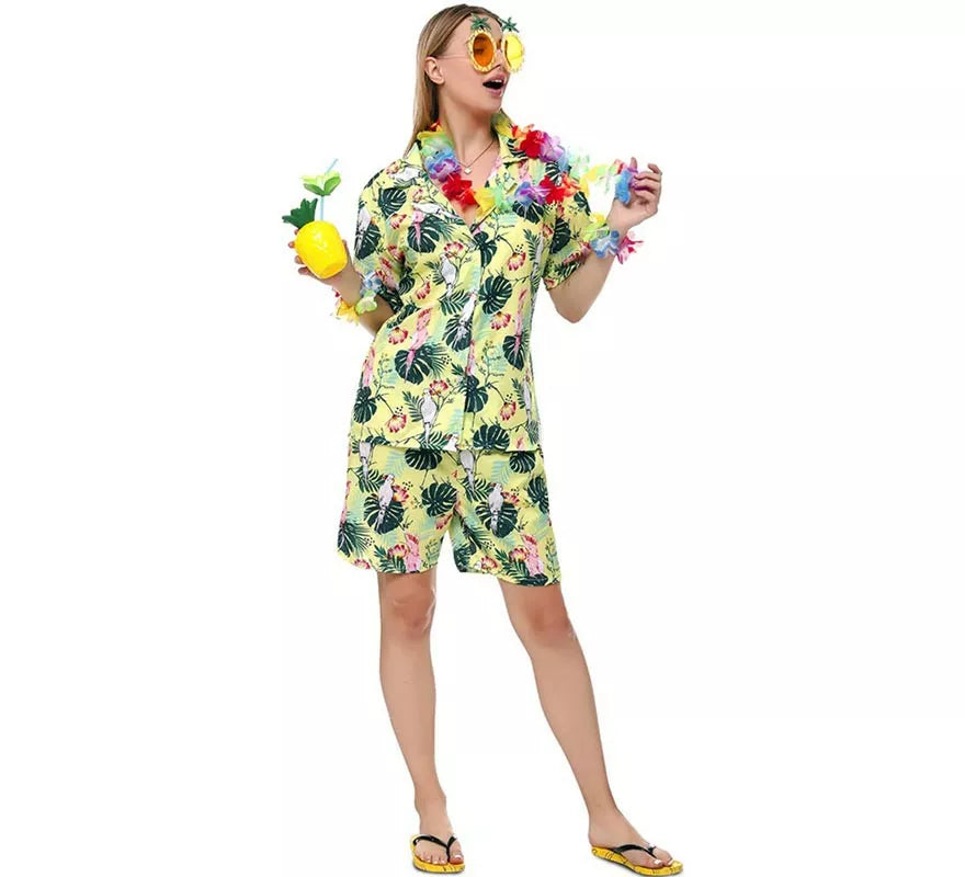 Translation missing: fr.Disfraz de Hawaiana Floral estampado en verde para mujer