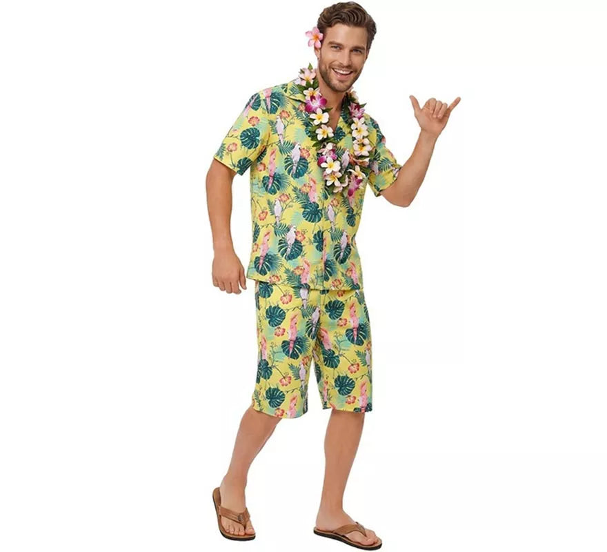 Translation missing: fr.Disfraz de Hawaiano Floral estampado en verde para hombre