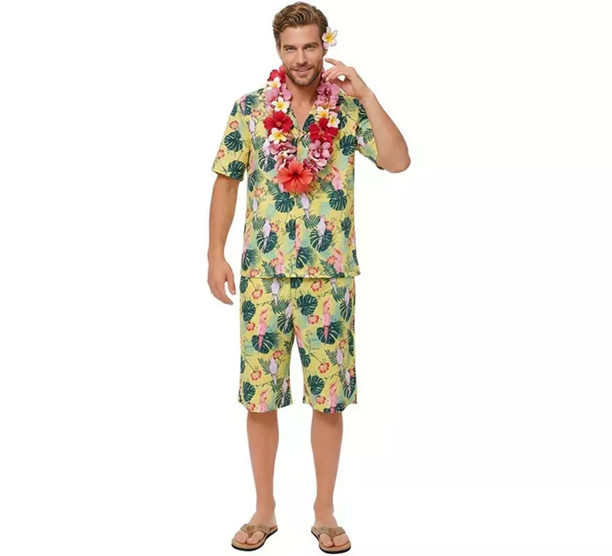 Translation missing: fr.Disfraz de Hawaiano Floral estampado en verde para hombre