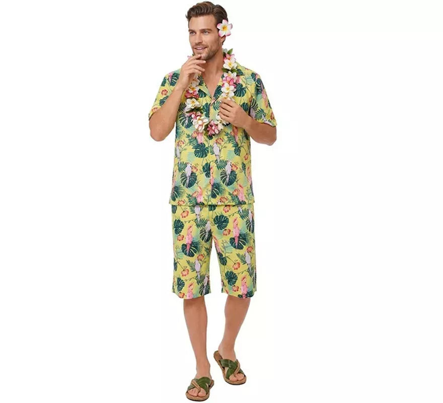 Translation missing: fr.Disfraz de Hawaiano Floral estampado en verde para hombre