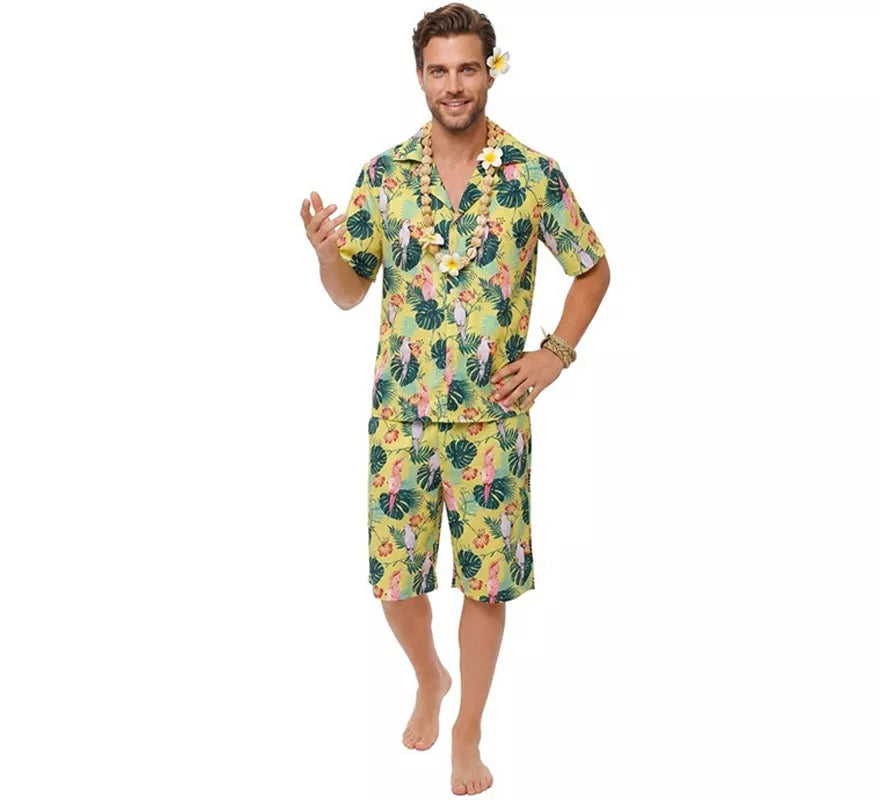 Translation missing: fr.Disfraz de Hawaiano Floral estampado en verde para hombre