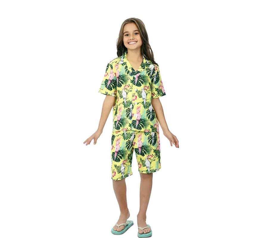 Translation missing: fr.Disfraz de Hawaiano Floral estampado en verde para niños