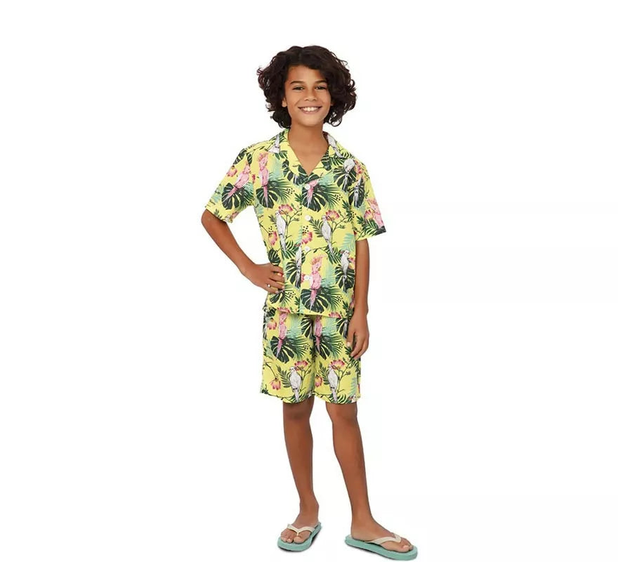 Translation missing: fr.Disfraz de Hawaiano Floral estampado en verde para niños