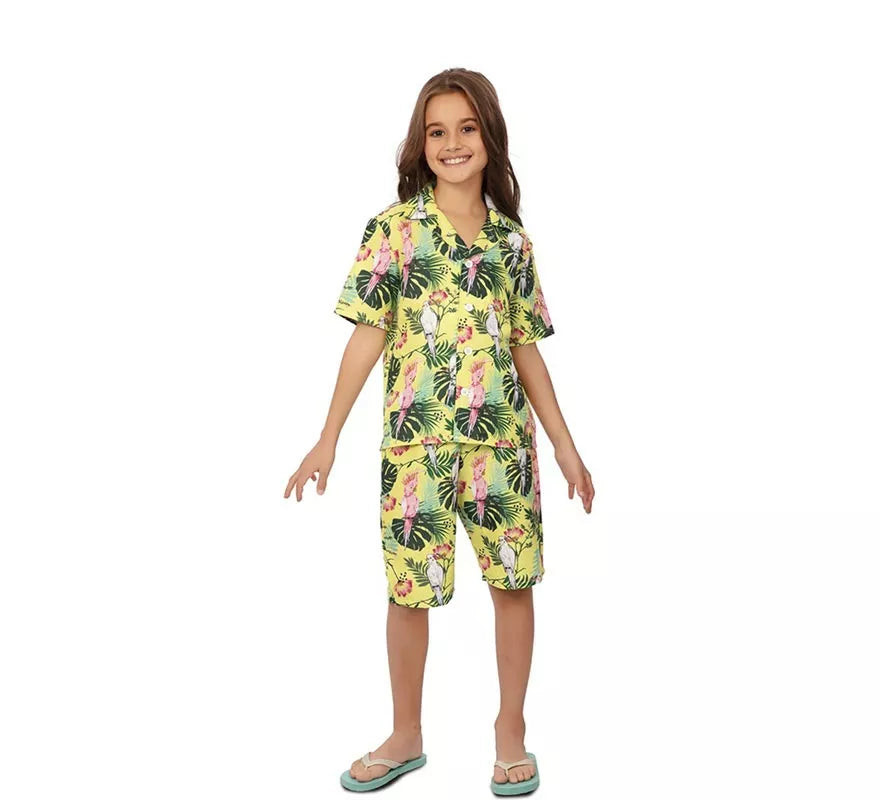 Translation missing: fr.Disfraz de Hawaiano Floral estampado en verde para niños