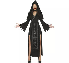 Déguisement sorcière satanique noire avec capuche femme