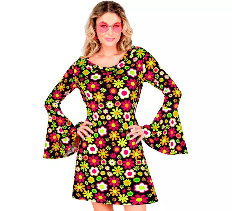 Disfraz de Hippie años 60 Floral oscuro para mujer
