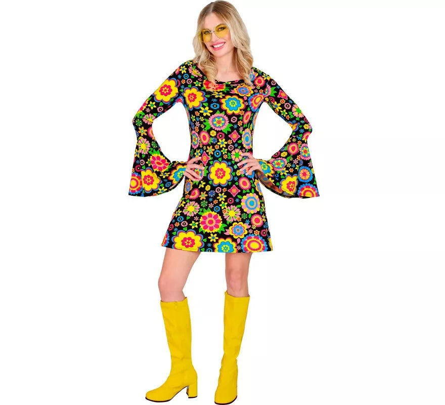Disfraz de Hippie años 60 Flores Fashion para mujer