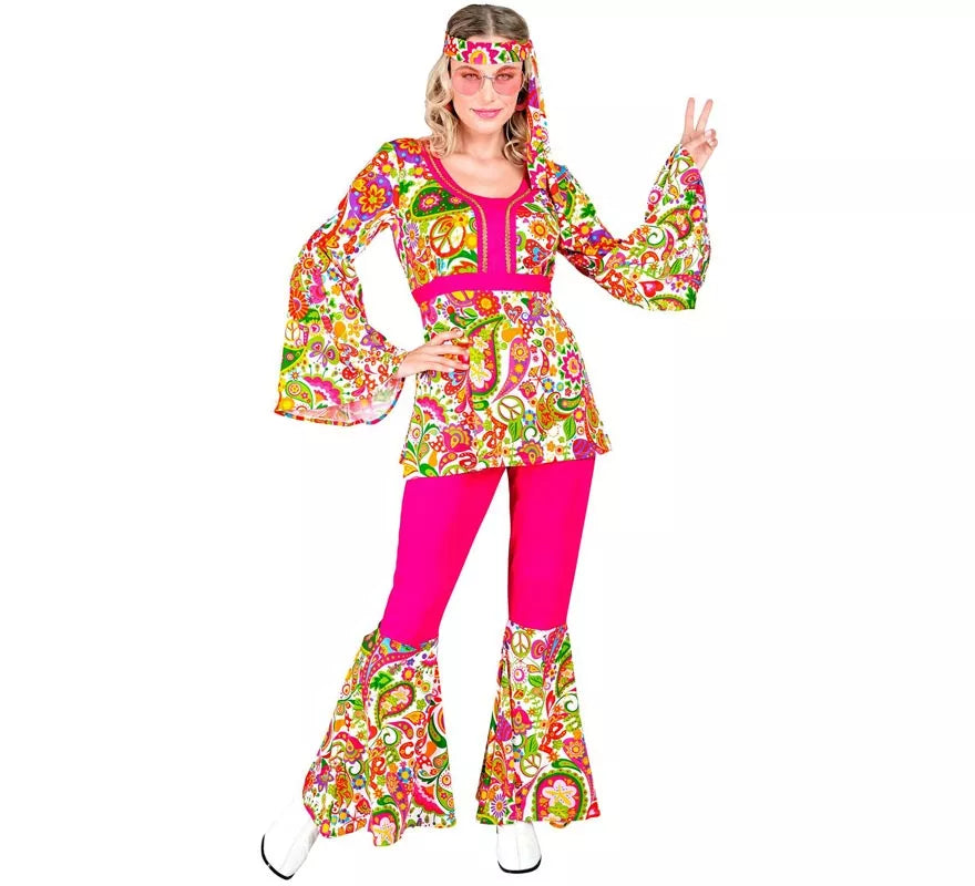 Translation missing: fr.Disfraz de Hippie años 60 Flores fucsia para mujer