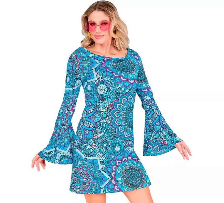 Translation missing: fr.Disfraz de Hippie años 60 Mandala azul para mujer