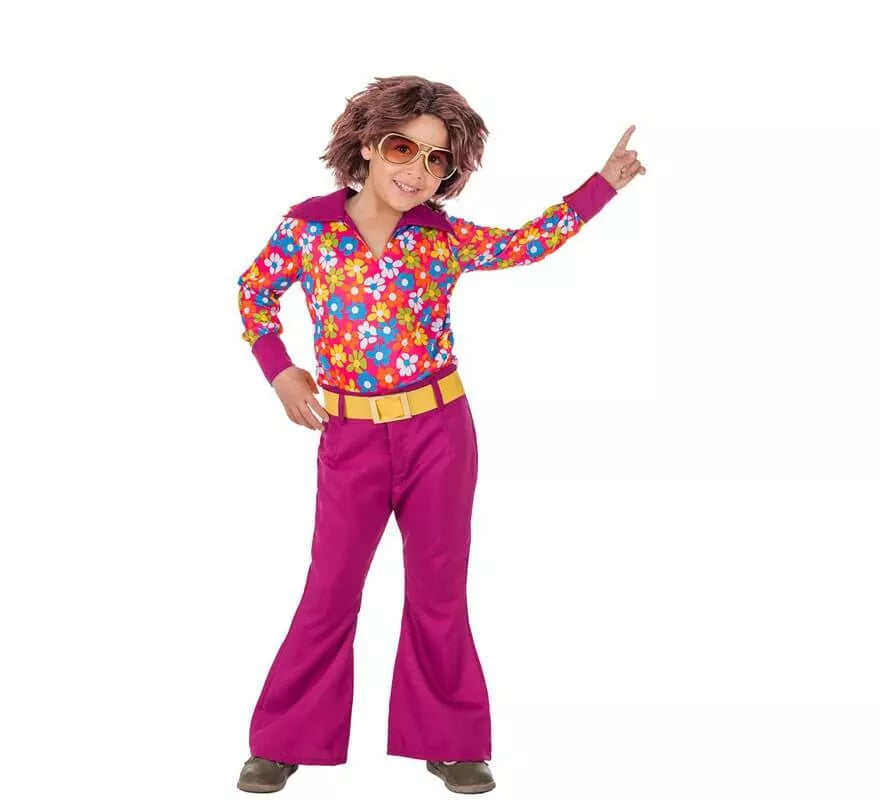 Translation missing: fr.Disfraz de Hippie Años 70 con Flores para niño
