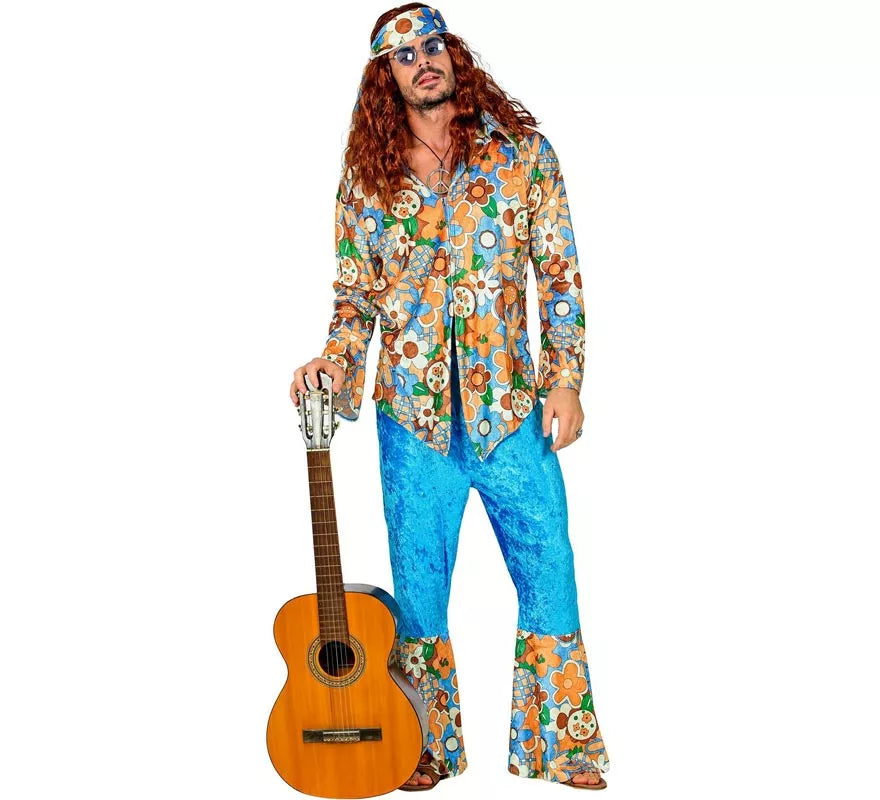 Translation missing: fr.Disfraz de Hippie azul de terciopelo para hombre