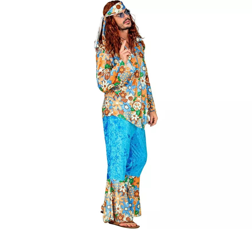 Translation missing: fr.Disfraz de Hippie azul de terciopelo para hombre