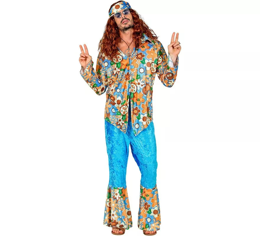 Translation missing: fr.Disfraz de Hippie azul de terciopelo para hombre