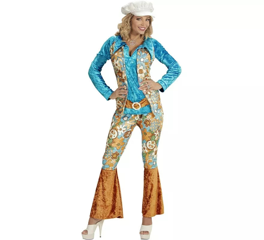 Translation missing: fr.Disfraz de Hippie azul de terciopelo para mujer