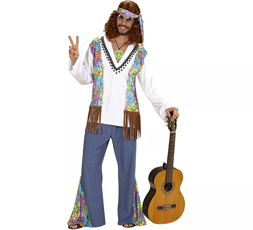 Translation missing: fr.Disfraz de Hippie blanco con chaleco para hombre
