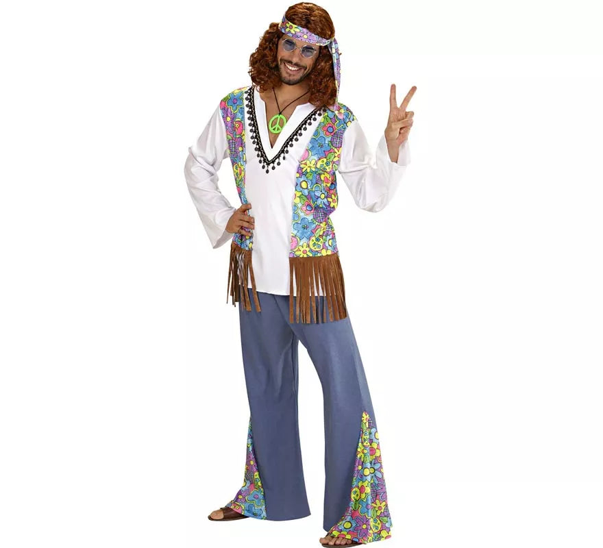 Translation missing: fr.Disfraz de Hippie blanco con chaleco para hombre