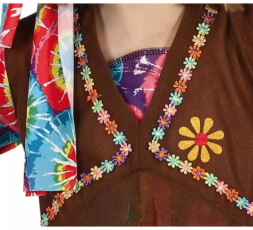 Translation missing: fr.Disfraz de Hippie con chaleco marrón para niña