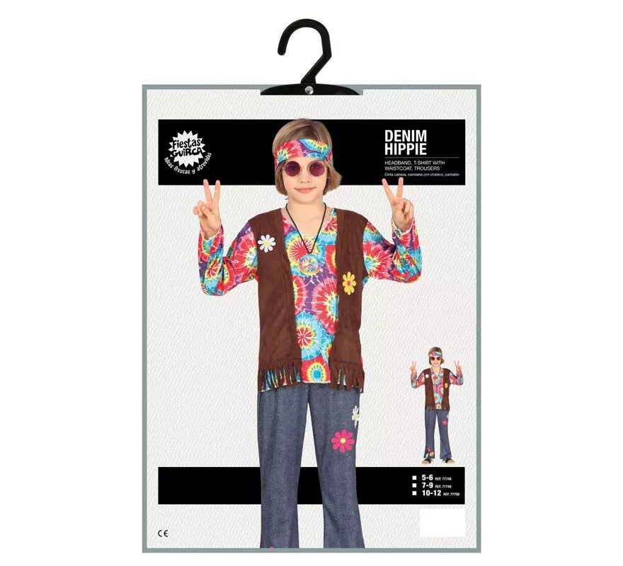 Translation missing: fr.Disfraz de Hippie con chaleco marrón para niño