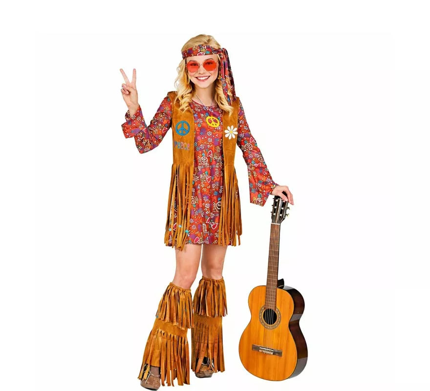 Translation missing: fr.Disfraz de Hippie con cubrebotas y flecos para mujer