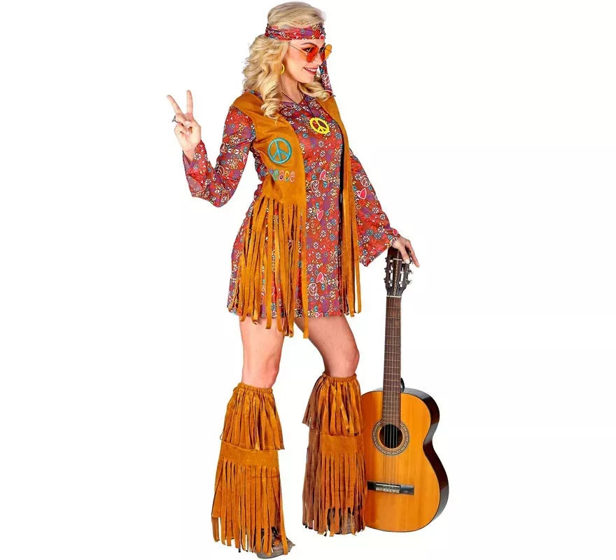 Translation missing: fr.Disfraz de Hippie con cubrebotas y flecos para mujer