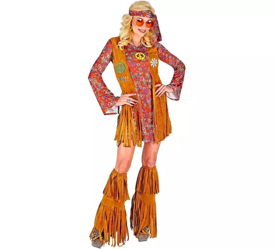 Translation missing: fr.Disfraz de Hippie con cubrebotas y flecos para mujer