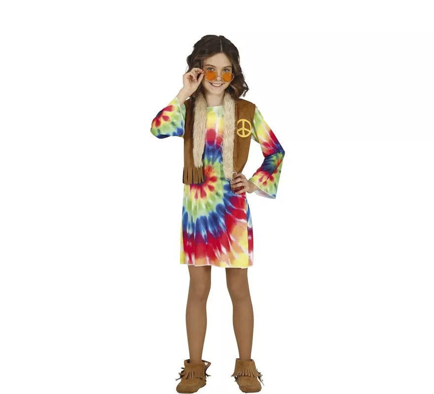 Translation missing: fr.Disfraz de Hippie con vestido multicolor para niña