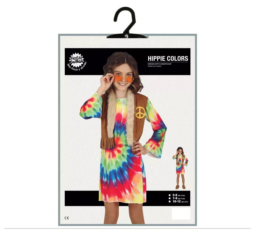 Translation missing: fr.Disfraz de Hippie con vestido multicolor para niña