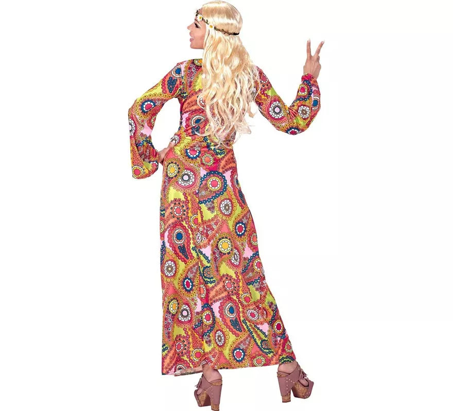 Disfraz de Hippie figuras multicolor para mujer