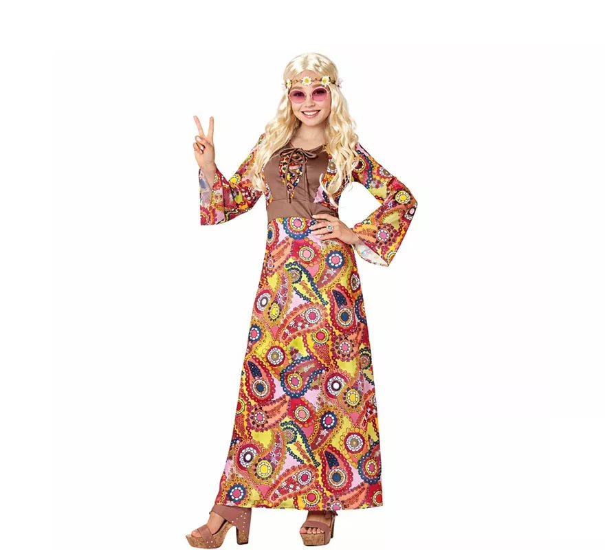 Translation missing: fr.Disfraz de Hippie figuras multicolor para mujer