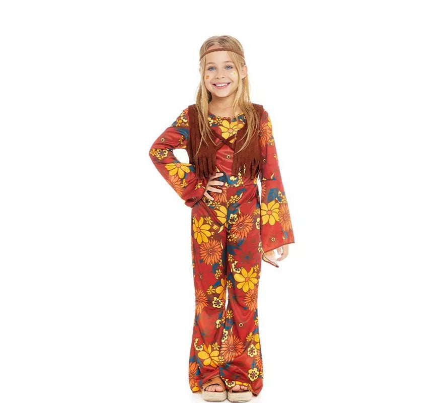 Translation missing: fr.Disfraz de Hippie floral con chaleco para niña