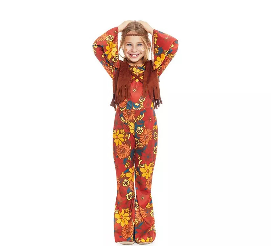 Translation missing: fr.Disfraz de Hippie floral con chaleco para niña