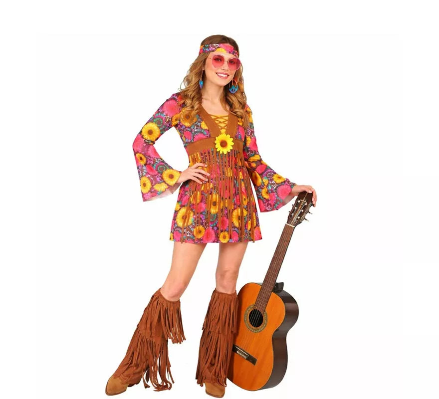 Translation missing: fr.Disfraz de Hippie floral con flecos para mujer