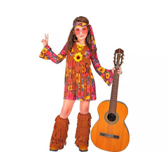 Costume hippie floral avec franges pour filles et adolescents
