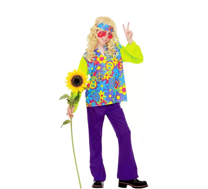 Translation missing: fr.Disfraz de Hippie Floral verde para niño y adolescente