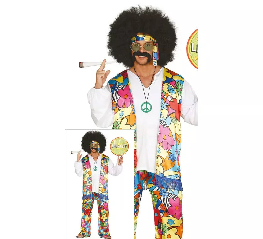 Translation missing: fr.Disfraz de Hippie Floreado para hombre