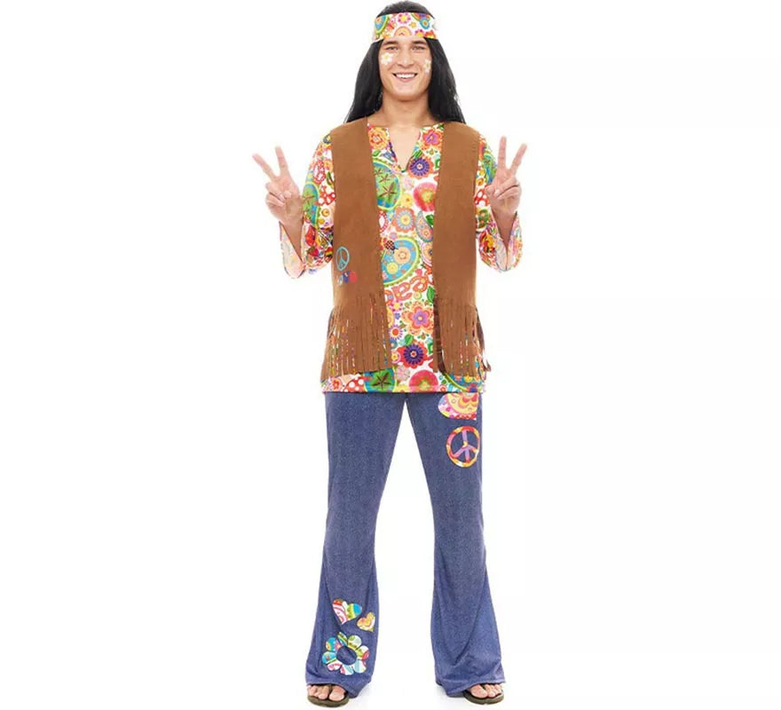 Translation missing: fr.Disfraz de Hippie Flores con chaleco para hombre