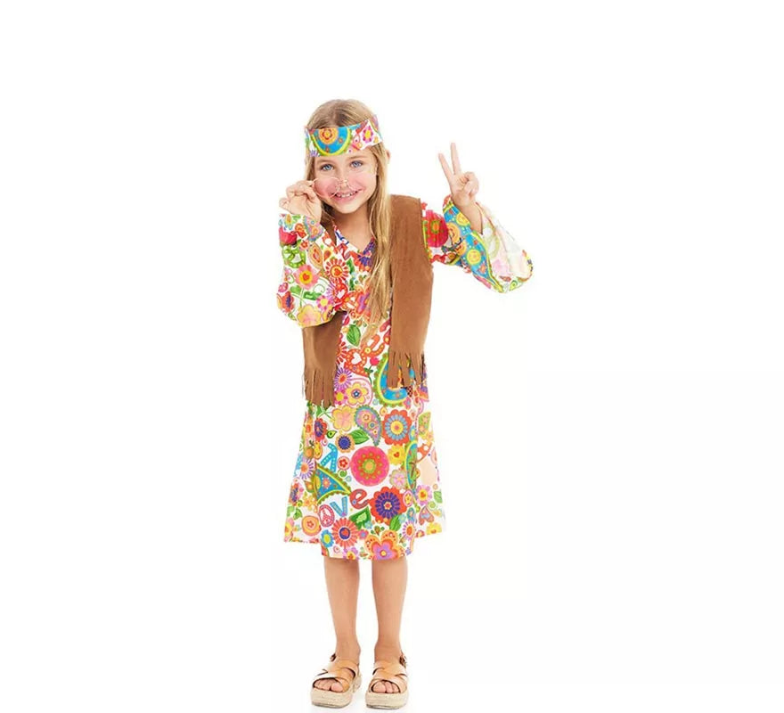 Translation missing: fr.Disfraz de Hippie Flores con chaleco para niña