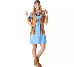 Costume hippie en jean bleu pour femme