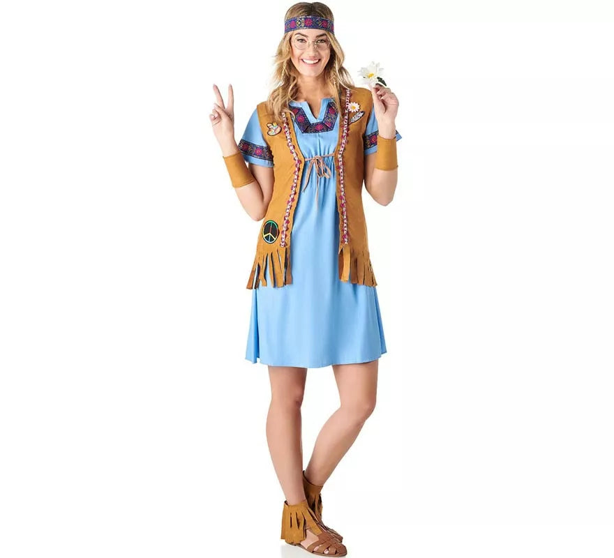 Translation missing: fr.Disfraz de Hippie Jeans azul para mujer
