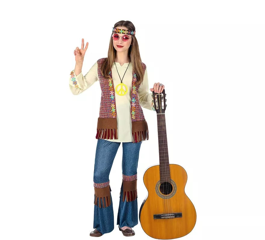 Translation missing: fr.Disfraz de Hippie marrón con collar para niña y adolescente