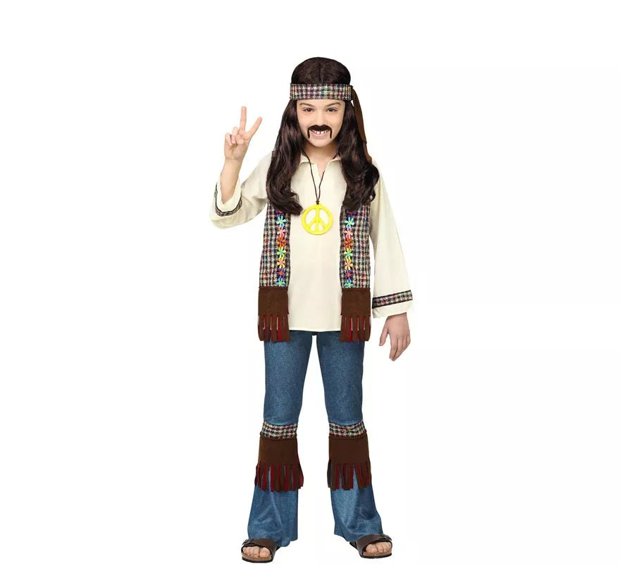 Translation missing: fr.Disfraz de Hippie marrón con collar para niño y adolescente