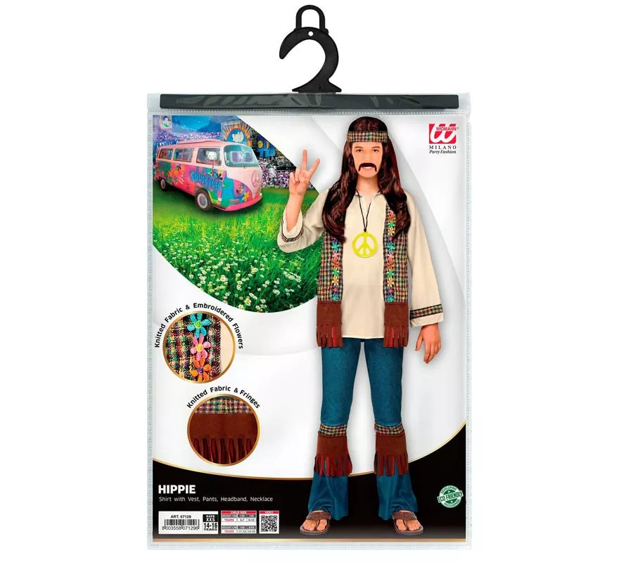 Translation missing: fr.Disfraz de Hippie marrón con collar para niño y adolescente