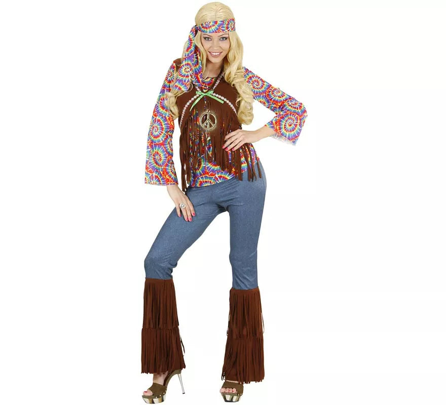 Disfraz de Hippie Psicodélica con chaleco para mujer