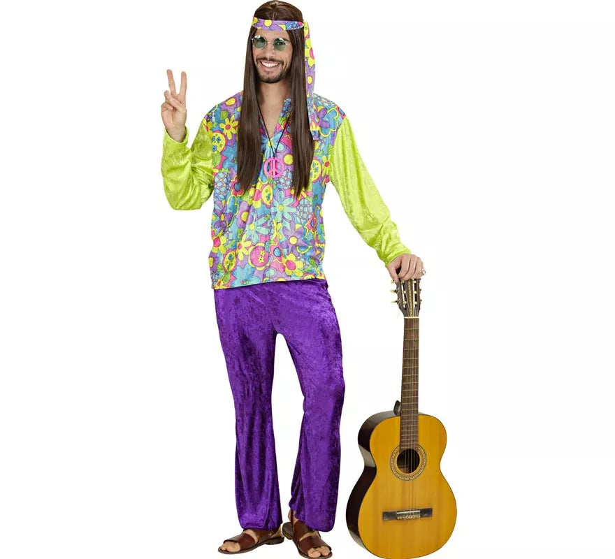 Translation missing: fr.Disfraz de Hippie púrpura de terciopelo para hombre