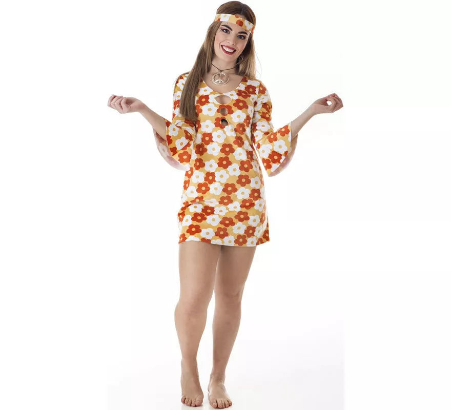Translation missing: fr.Disfraz de Hippie Vestido naranja con Flores para mujer