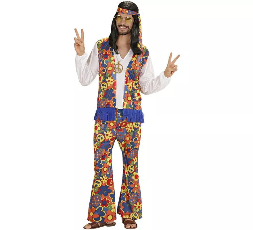 Translation missing: fr.Disfraz de Hombre Hippie con cinta y medallón para hombre