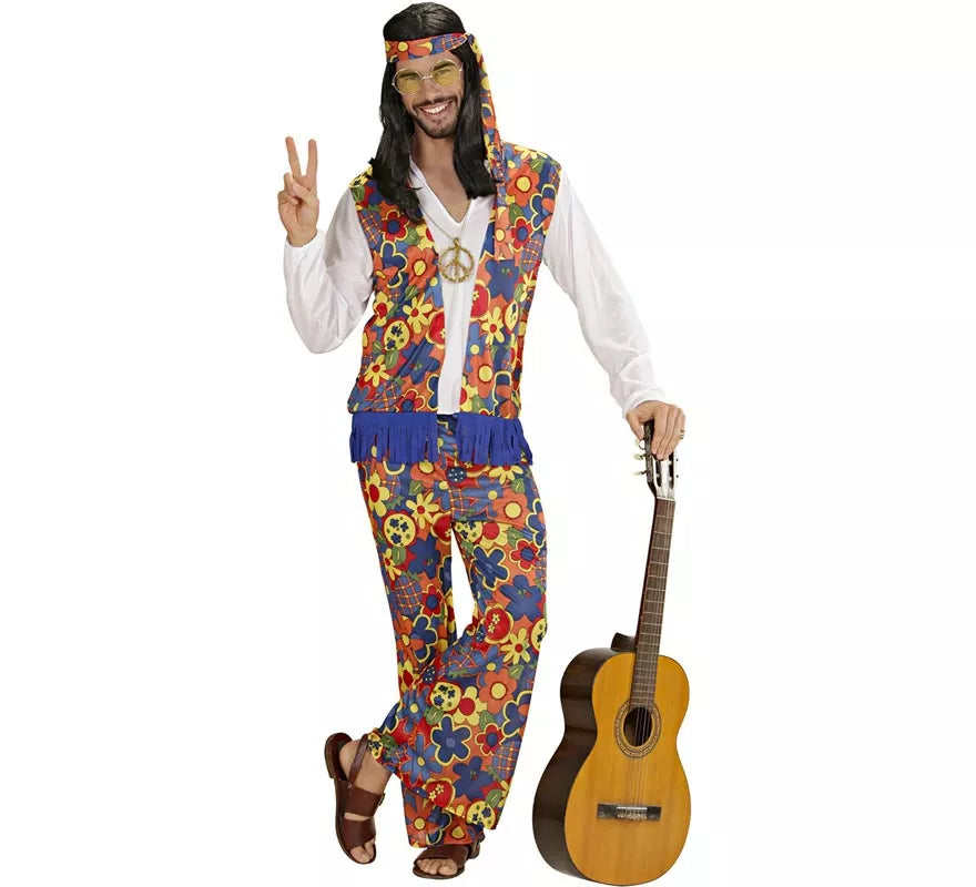 Translation missing: fr.Disfraz de Hombre Hippie con cinta y medallón para hombre