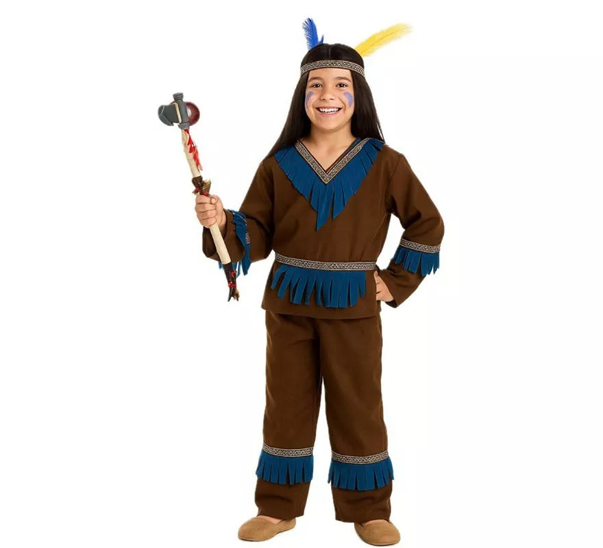 Translation missing: es.Disfraz de Indio Marrón con Flecos Azules para niño