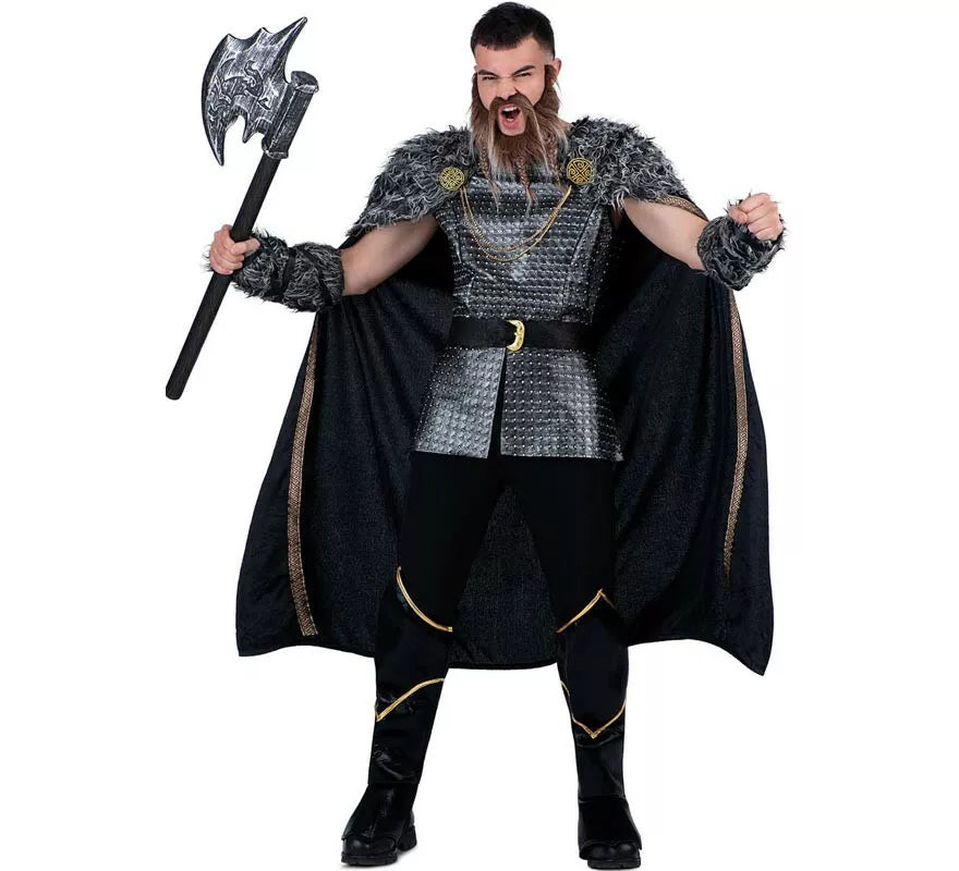 Translation missing: fr.Disfraz de Jefe Vikingo plateado con capa para hombre