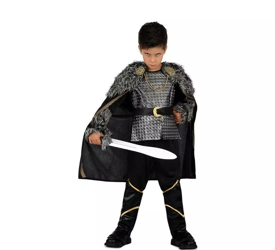 Translation missing: fr.Disfraz de Jefe Vikingo plateado con capa para niño